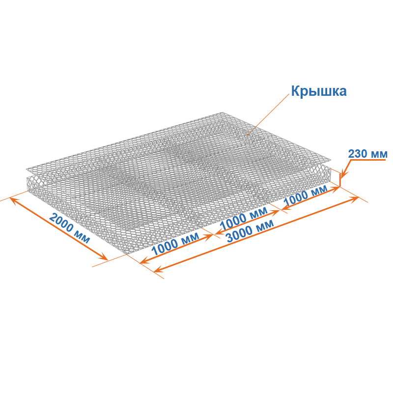 Габион матрац ГСИ-М 3х2х0,23 оцинкованный, Ø проволоки 2,7 мм, размер ячейки 6х8 см фото